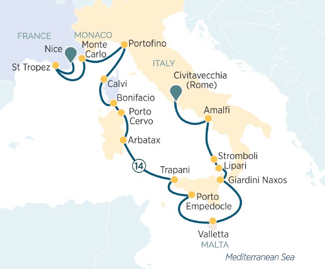 Mediterranean Jewels itinerary map